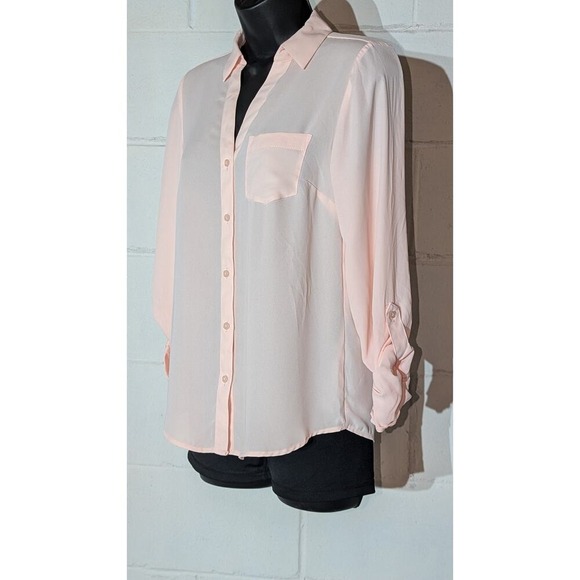 The Limited Blush Pink Sheer Button Down Long Sleeve Blouse Top Xsmall - Picture 2 of 5